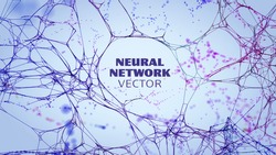Neural network artificial intelligence vector background. Machine network neurons. Blockchain database. Neural interface. IOT