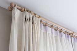 The white curtains with ring-top rail, Curtain interior decoration in living room