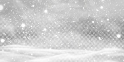 Falling Christmas Shining transparent beautiful, shining snow with snowdrifts isolated on transparent background. Snowflakes, snow background. Heavy snowfall, snowflakes in different shapes and forms.