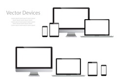 Set of realistic computer monitors, laptops, tablets and mobile phones. Electronic gadgets isolated  on white background