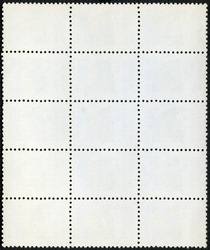 Blank postage stamps block of fifteen framed on a black background