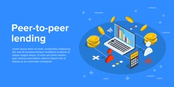 Peer-to-peer lending vector business illustration in isometric design. P2p concept, investing money in start-up project.