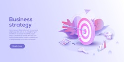 Business analysis isometric vector illustration. Growth strategy or financial goal concept. Growing graph and target as successful entrepreneurship metaphor.