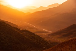 golden hour in caucasus mountains