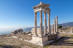 Remains of the roman Temple of Trajan in the ruins of the ancient city of Pergamum known also as Pergamon, Turkey.
