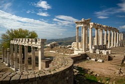View over the remains of the Roman city of Pergamum known also as Pergamon in Turkey