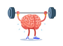 Brain training, rock the muscles with a barbell. Modern flat style thin line vector illustration isolated on white background.