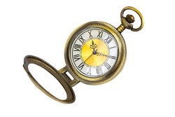 Retro vintage antique pocket watch clock isolated on white background with clipping path.