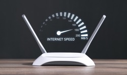 Modern wifi router with a speedometer. Internet speed