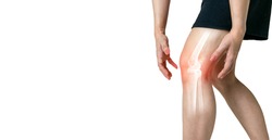 Human leg Osteoarthritis inflammation of bone joints on white background