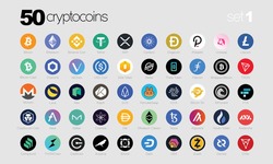 Cryptocurrency or Crypto coins Logo Set in Market. Vector Files