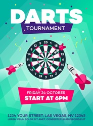 Modern darts tournament poster invitation template. Easy to use for your local club competition.
