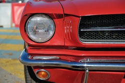 Ford Mustang. American car. Headlight detail