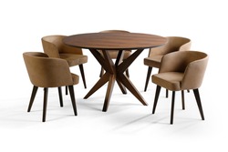 modern dining table on white background .Round wooden table