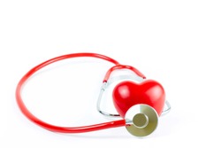 Red Stethoscope  and shape Heart Isolated On White Background.Blood pressure control