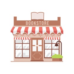 Cute cartoon Book store  facade detailed vector illustration.  Book shop Isolated on white background. Building exterior 