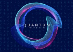 Quantum computing background. Technology for big data, visualization, artificial intelligence and deep learning. Design template for science concept. Fractal quantum computing backdrop.
