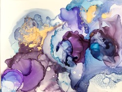Alcohol ink. Cyan Liquid Texture. Blue Watercolor Swirl. Sophisticated Landscape. Abstract Ethereal Fluid. Gold Marble Texture. Sea Splash. Aquarelle Brush Flow. Pink Alcohol ink.