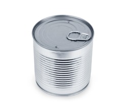 Close-up various metal and white tin can on white background separated shot. Include clipping path in both object.