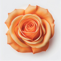 Top view of Orange Rose flower on a white background, perfect for representing the theme of Valentine's Day.