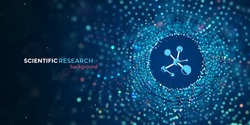 Scientific medical research vector web banner. Science abstract blue background with motion blur particles