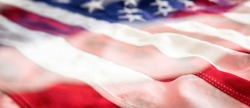 USA flag detail, closeup view. American flag background texture. Memorial day and 4th of July, Independence day concept