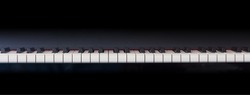 Piano keyboard banner, front view, copy space, banner