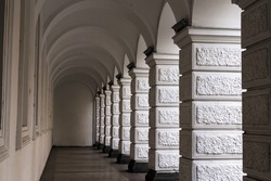 White columns in the courtyard in old town of Tbilisi