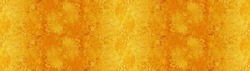 Old yellow orange worn vintage shabby damask arabesque patchwork tiles stone concrete cement wall texture background banner panorama