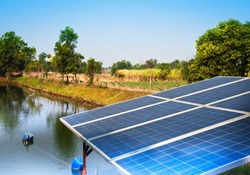 Solar Cell Panels for Water Pumping  in Thai Temple 's Pond
