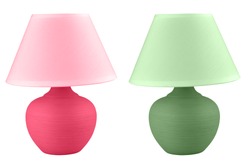 table lamp isolated on white background. Set of two lamps in green and pink colors