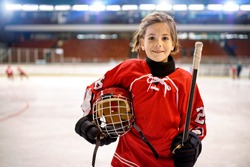 Youth girl hockey players in ice
