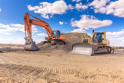 Group of excavator working on a construction site