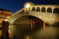Venice The Rialto Bridge at night.