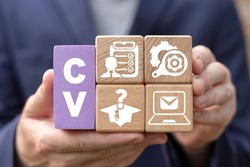Concept of CV Curriculum Vitae. Jobs resume analysis. Professional staff recruitment, job application, hiring personnel, selection of candidates, employment.