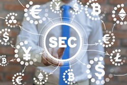 Concept of SEC - United States Securities and Exchange Commission. Crypto currency operations and transactions control department.