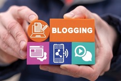Concept of business blogging service. Web Blog Content Strategy. Blog marketing, advertising network, subscribers. Video online blog.