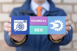 Technical SEO Finance Business Concept. Technical SEO Web Marketing. Digital Content Search Optimization.