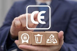 Concept of european CE conformity certification mark. Business Industry Standards Compliance CE Certificate.