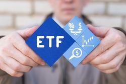 ETF Exchange Traded Funds Investment concept. ETFs invests of stocks or bonds of a country or sector. Stock Market.