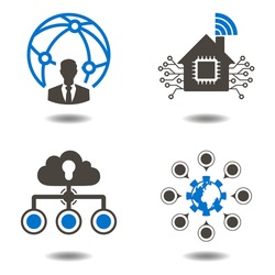 Social media network icons set, people network icon. Data analytic sign. Information technology communication internet of things symbol. Business iot connection networking illustration. Smart home.