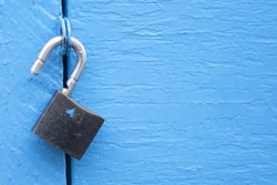 lock unlock blue door background template security business concept