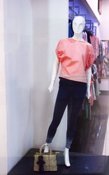 Female mannequin inside fashion house