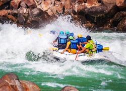 Rafting on  river Ganges in Rishikesh Uttarakhand, India.Famous tourist attraction