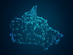 Map of Canada Point scales on dark background. Wire frame 3D mesh polygonal network line, design sphere, dot and structure. Vector illustration eps 10.