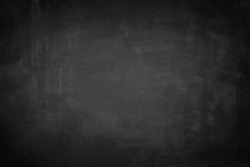Chalkboard or black board texture abstract background with grunge dirt white chalk rubbed out on blank black billboard wall, copy space, element can use for wallpaper education communication backdrop