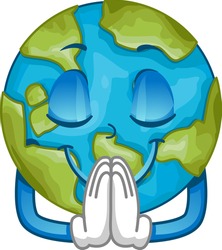 Illustration of an Earth Mascot with Eyes Closed, Hands Together and Praying