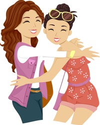Illustration of a Female Teenager Giving Her Friend a Big Hug