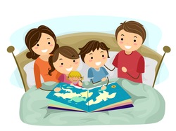 Stickman Illustration of a Family Reading a Geography Book