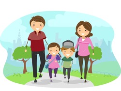 Stickman Illustration Featuring a Family Walking Through a Park Together